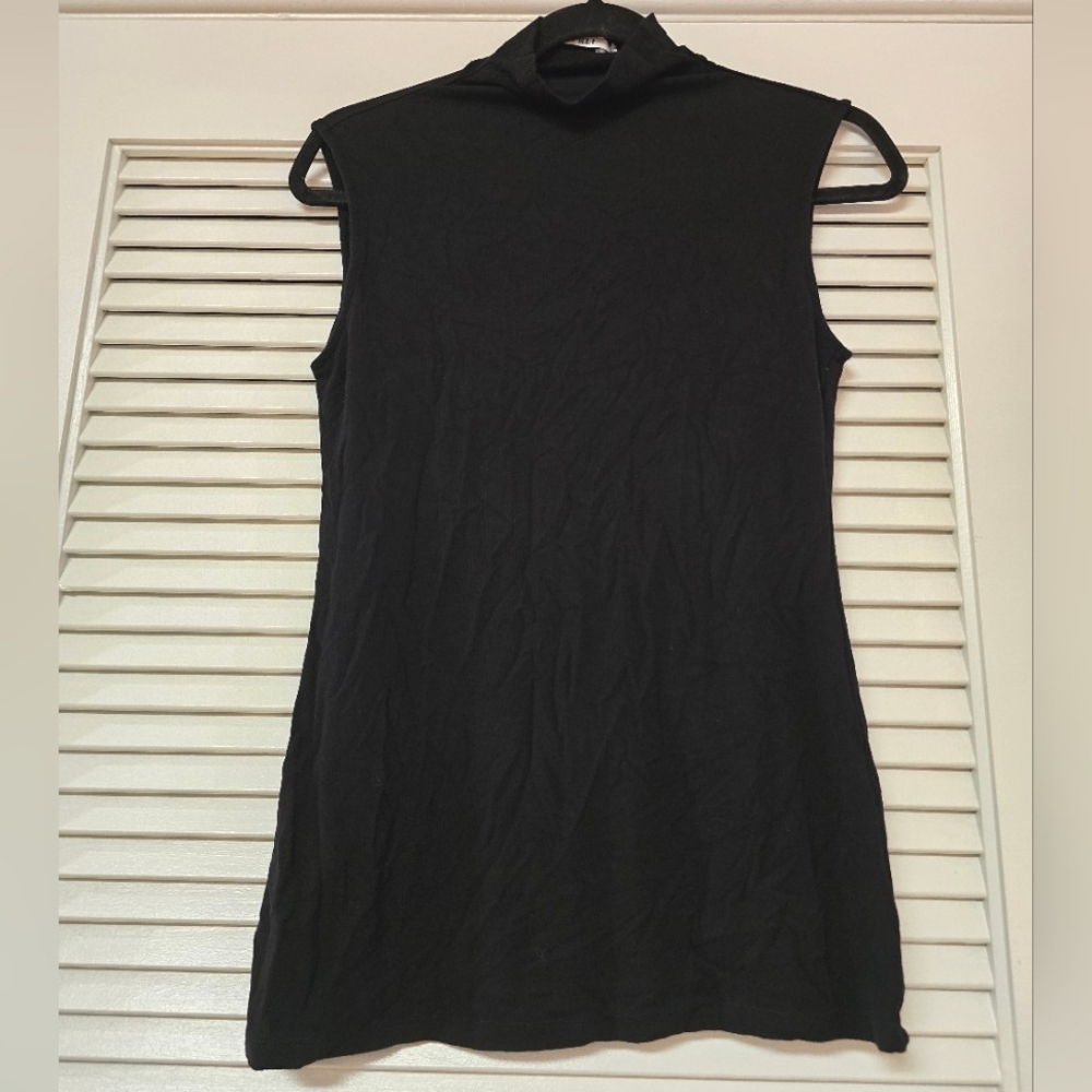April - Classic Black Stretch Sleeveless Mock-Neck Top